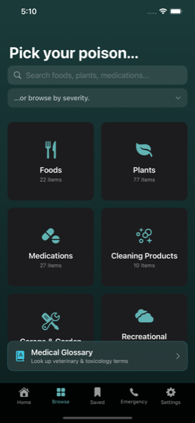 Pet Toxic browse screen