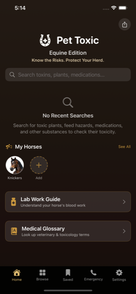 Pet Toxic Equine home screen