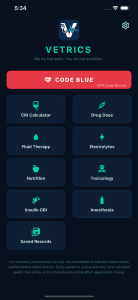 Vetrics home screen