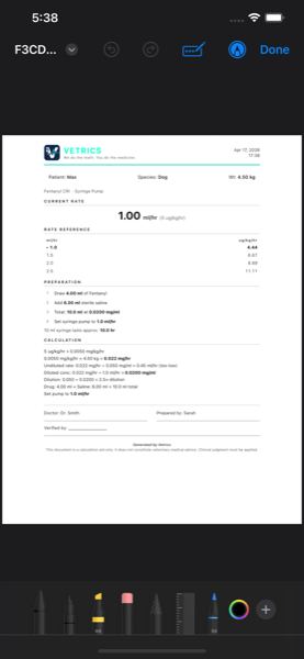 Vetrics PDF export screen